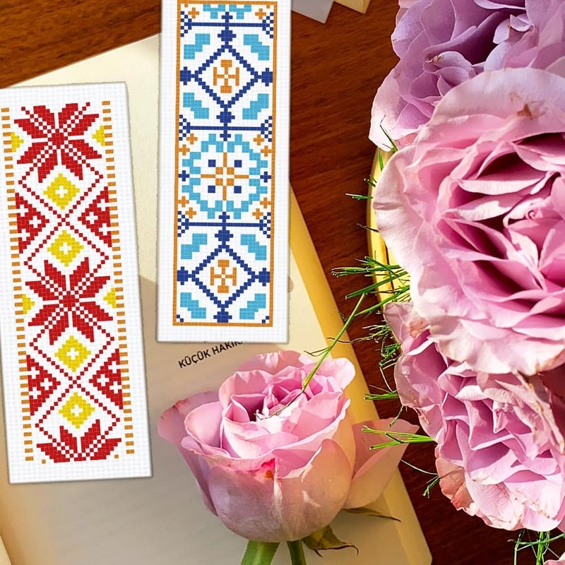 BEUNITONE 6 Pcs Vintage Cross Stitch Bookmark Kits for Beginner Floral Stamped Embroidery 8.5''x3'' - Image 5